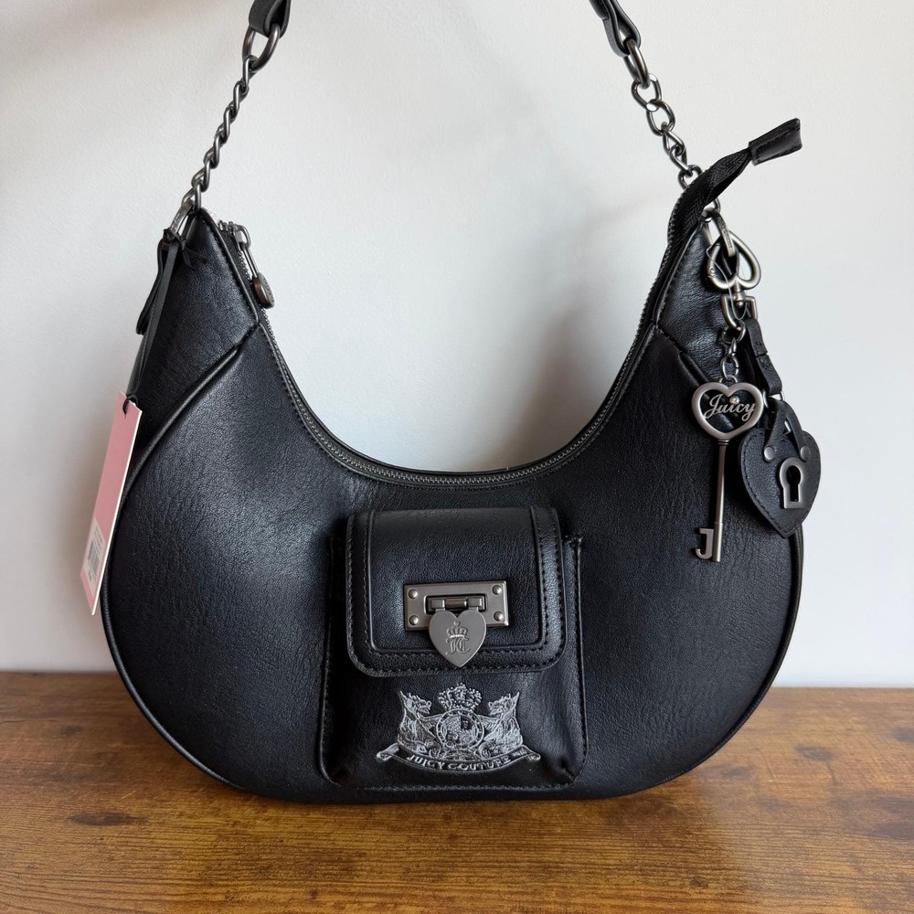 New Juicy Couture Royal to Juicy Black Hobo Shoulder Handbag Gothic Charm Cute